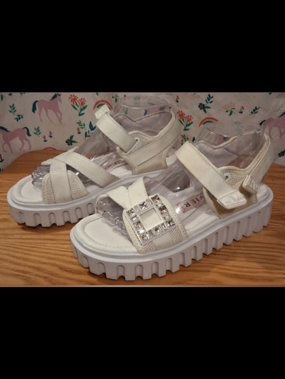 Roger Vivier Viv Go-Thick Trekky White Platform Chunky Casual Sandal Shoe SZ 8.5
